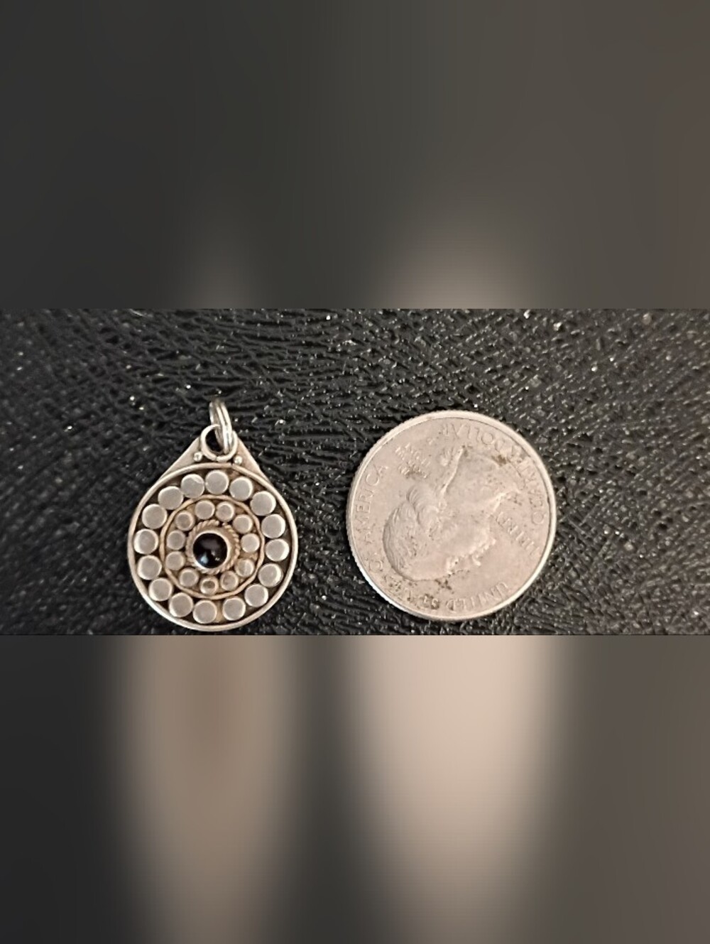 Sterling Silver Teardrop Pendant with Black Stone